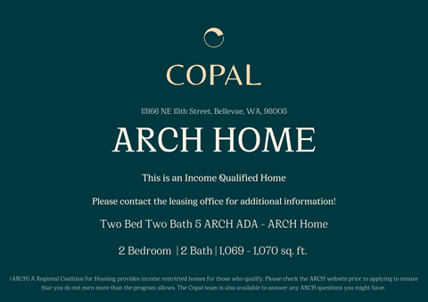 A poster advertising an income qualified home with the address of 1366 NE 18th Street, Bellevue, WA, 98005.